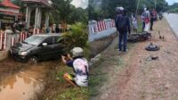 Mobil Nyemplung Parit Motor Hancur Berantakan